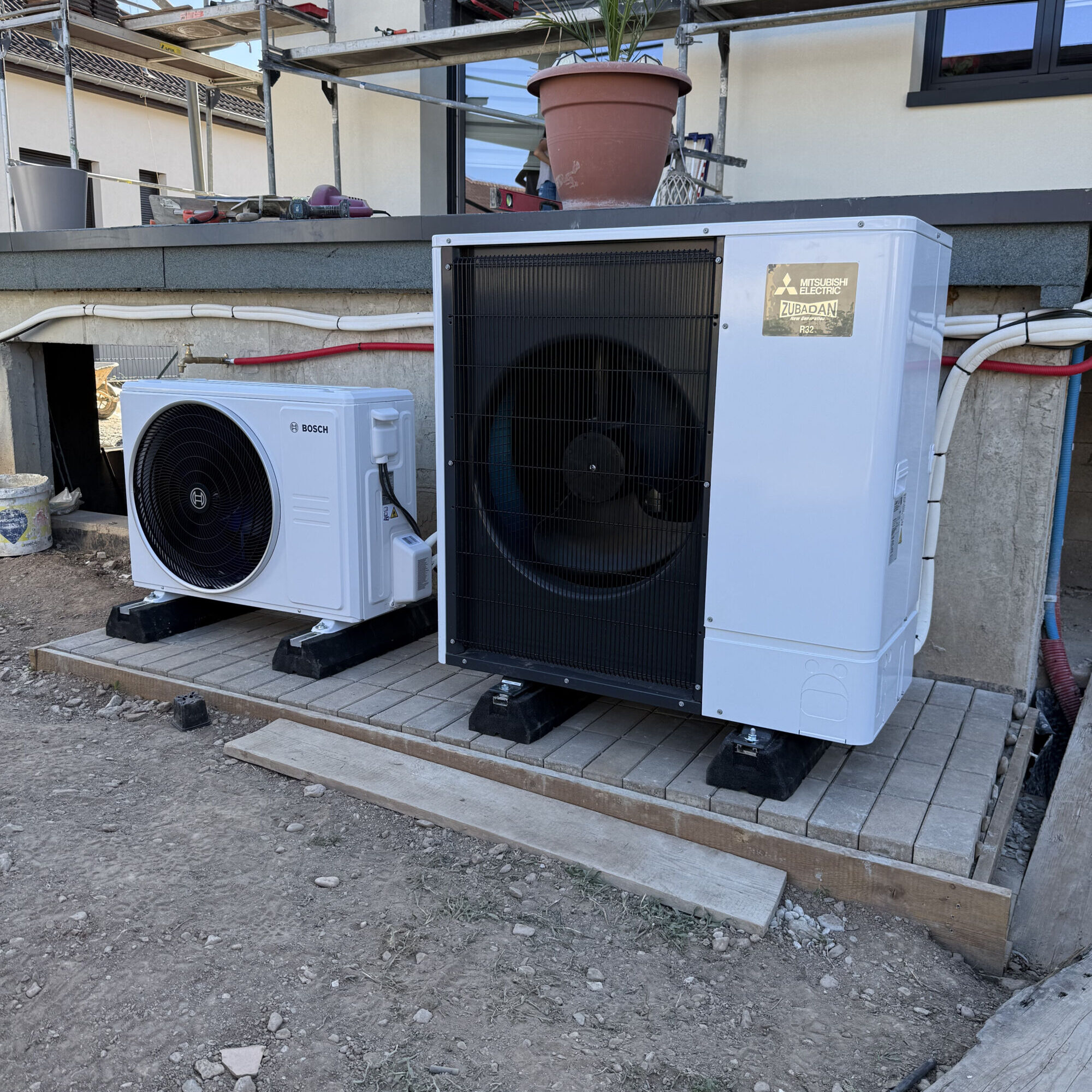 Installation Pompe-Chaleur Air-Eau Mitsubishi avec une Clim Bosch Ch&acirc;tenois Strasbourg